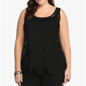 Torrid Black Embroidered Mesh Tank 3X